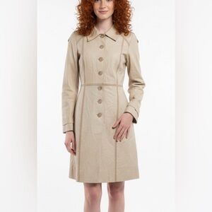 Illia Patchwork Leather Coat Dress Lightweight Soft Neutral Tan Trench Style 6